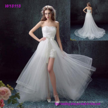 Vintage Spitze Applique Elegant Weiß Kurz-Länge mit gerafften Tüll Brautkleid